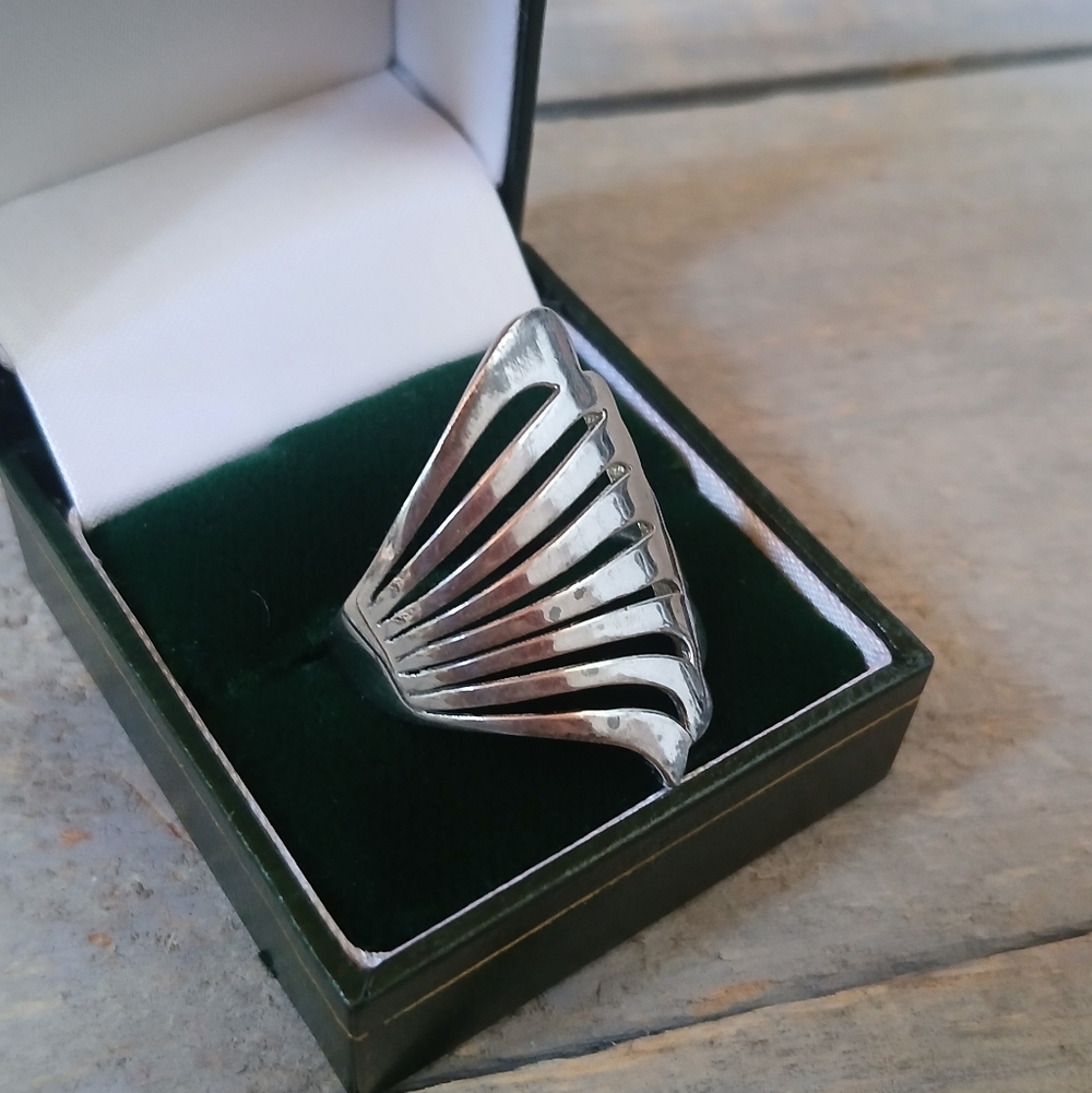 Sterling Silver Feather Wing Fan Ring Statement Ring Size 11 - Picture 3 of 16